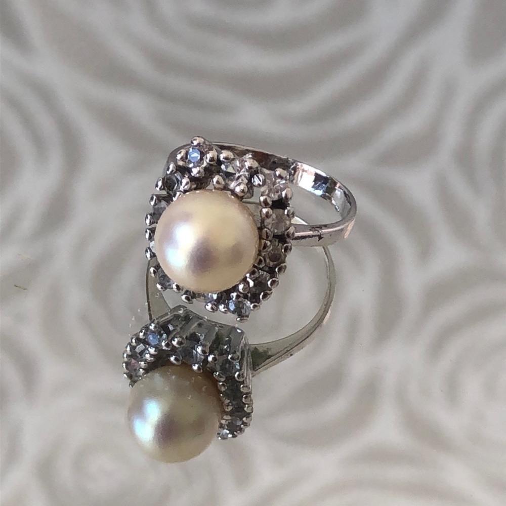 PEARL + “DIAMOND” Cocktail Ring